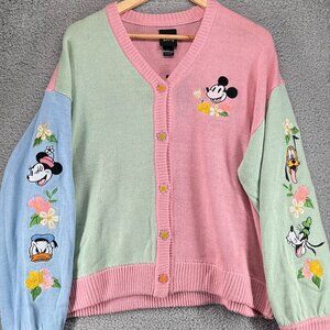 NWT Disney Mickey Mouse Pink Pastel Colorblock Button Cardigan Hot Topic Large